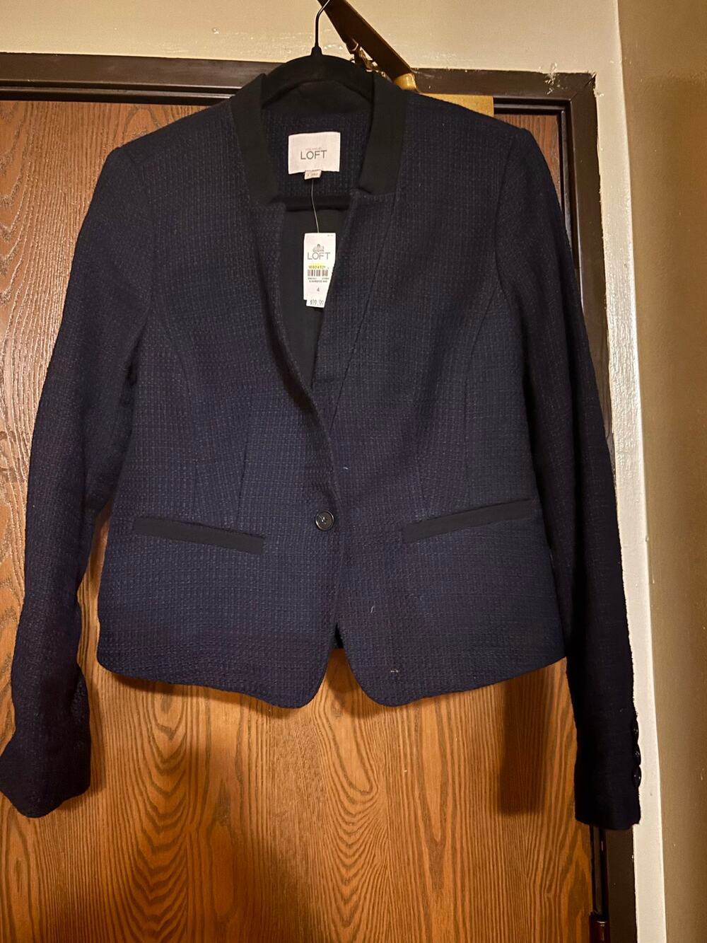 NWT LOFT Navy Fall Preppy Tweed Cotton Professional Workwear Blazer